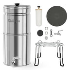 Culligan MaxClear 3 Gallon Gravity Water Filter System, Polished Stainless-Steel Countertop Water Filter NSF/ANSI Certified to Reduce Microplastics, Lead & Total PFAS, with 2 Ceramic Filters