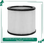 90304 Replacement Filter with Lid, Compatible with Shop-Vac 90304, 90350, 90333, Shop Vac 903-04-00, 9030400, 90595, 5 Gallon Up Wet/Dry Vacuum Cleaners, 2Pack