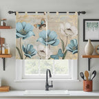 Spring Flowers Bedroom Curtains 63 Inch Length, Window Curtains Tab Top, Vintage Rustic Tulips Floral Butterfly Khaki Light Filtering Window Treatments Drapes 42"x63" 2 Panel