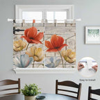 Retro Floral Bedroom Curtains 63 Inch Length, Window Curtains Tab Top, Red Yellow Tulips Barm Doors Farmhouse Wooden Light Filtering Window Treatments Drapes 42"x63" 2 Panel