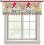 Ladybug Gnome Sheer Valance Curtains, Country Summer Rustic White Yellow Daisy Floral Wood Grain Light Filtering Kitchen Valances Rod Pocket Voile Curtain for Bedroom/Living Room/Basement 42Wx12L