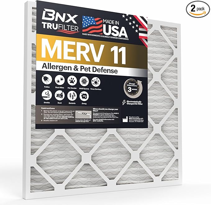 TruFilter Compatible with AprilAire 410 Replacement Filter for AprilAire (2-Pack) - MERV 11 MADE IN USA - HVAC AC Furnace Filters AllergiesAllergy Dust, Pet, MPR 1200 FPR 7Air Filter 16x25x4