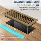 4" x 10" Floor Register Vent Covers 4-Pack, Walkable Powder-Coated Metal Vent Covers with Adjustable Airflow, Curved Safe Edges for Floor/Wall, Brown