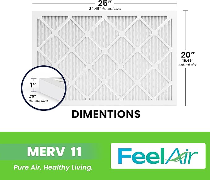 20x25x1 Air Filter – 6 Pack, MERV 11 Pleated HVAC & Furnace Filter, Electrostatic Mechanical Filtration (Actual Size 19.50 x 24.50 x 0.75)