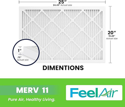 20x25x1 Air Filter – 6 Pack, MERV 11 Pleated HVAC & Furnace Filter, Electrostatic Mechanical Filtration (Actual Size 19.50 x 24.50 x 0.75)