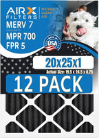 20x25x1 Air Filter MERV 7 Rating, 12 Pack of Furnace Filters Comparable to MPR 700, FPR 5, Pet Odor Retention Filters - Made in USA by AIRX FILTERS WICKED CLEAN AIR.
