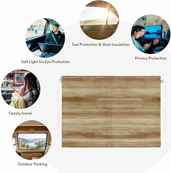 Light Brown Wood Grain Magnetic Double Layer Car Window Shades,Side Window Curtains for Blackout/Breathable Mesh View,Western Farmhouse Barn Door Privacy Sun Shades for Heat/UV Protection 26x20in 2pcs