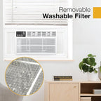 Whirlpool 18,000 BTU Window Air Conditioner with Dehumidifier, 230V, Window AC for Large Rooms up to 1000 Sq. Ft., Bedroom, Living Room, Apartment, with Remote, 3 Speeds, and 24H Timer, White