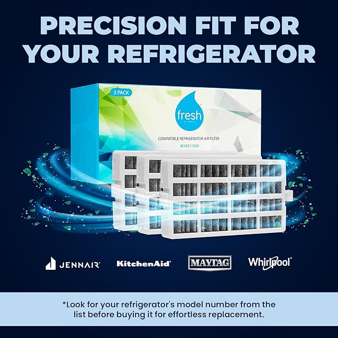 Mist Fresh W10311524 Refrigerator Air Filter Replacement for Whirlpool, W10311524, AIR1, Maytag, Kitchenaid, and Jenn-Air, FreshFlow (3 Pack)