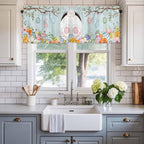 Easter Bunny Curtain Valances for Windows, Kitchen Valance Window Treatment, Easter Eggs Spring Farmhouse Wood Grain Teal Blue Light Filter Block Curtains for Bathroom/Bedroom/Living Room 42'' x 18''