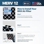 BNX TruFilter 20x25x1 MERV 12 Odor Defense (4-Pack) AC Furnace Air Filter with Activated Carbon - MADE IN USA - Pleated Air Conditioner HVAC AC Furnace Filters - Removes Odor, Mold, Bacteria, Smoke