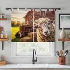 Farm Sheep Kitchen Curtains 45 Inch Length, Short Cafe Window Curtains Tab Top, Farmhouse Barn Funny Animals Butterfly Light Filtering Window Treatments Tier Drapes 27.5"x45" 2 Panel
