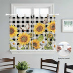 Sunflowers Bedroom Curtains 63 Inch Length, Window Curtains Tab Top, Yellow Flowers Butterfly Farmhouse Black Plaid Light Filtering Window Treatments Drapes 42"x63" 2 Panel
