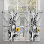Grey Farmhouse Tier Curtains 45 Inches Long, Vintage Sunflowers Animals Printed Window Treatment Curtain Drapes, Window Half Privacy Curtains for Bedroom Bathroom, 42"x45", 2 Panels