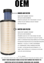 P828889 P829333 Air Filters Set Compatible with John Deere AT171853 AT171854 Kubota SVL90 SVL90-2 Wix 46562 46569 Case 222421A1 222422A1 Caterpillar 110-6326 110-6331 Fleetguard AF25557 AF25558