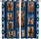 2 Panel Kitchen Cafe Curtains, Desert Camels Sunlight Filtering Nature Air Through, Home Decor Window Covering Tier Curtains for Living Room 104W x 84L inch Wildlife Brown Animals Blue Geometric