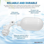 2 pcs Max Water Filter Float Ball Valve with 1/4 inch Quick Connect Push in to Connect Tube Fittings, Adjustable Plastic Float Valve for Aquarium Reverse Osmosis Systems Water Purifiers