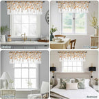 Spring Summer Flowers Sheer Valance Curtains, Vintage Watercolor Orange Floral Leaf Plant Light Filtering Kitchen Valances Rod Pocket Voile Curtain Treatment for Bedroom/Living Room/Basement 54Wx18L