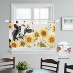 Yellow Sunflowers Kitchen Curtains 24 Inch Length, Small Window Curtains Tab Top, Country Cow Flower Butterfly Farmhouse Cream Light Filtering Short Window Treatments Tier Drapes 27.5"x24" 2 Panel