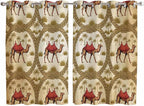 2 Panel Kitchen Cafe Curtains, Brown Desert Camels Sunlight Filtering Nature Air Through, Window Decor Tier Curtains for Living Room 104W x 72L inch Tropical Date Coconut Trees Cords Leaves