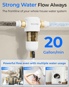 Waterdrop Spin Down Sediment Filter, 50/200 Micron Reusable Whole House Water Filter Sediment System, Flushable Pre-Filter System for City/Well Water,1" MNPT + 3/4" FNPT