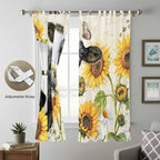 Yellow Sunflowers Living Room Curtains 96 Inch Length, Window Curtains Tab Top, Country Cow Flower Butterfly Farmhouse Cream Light Filtering Window Treatments Drapes 52"x96" 2 Panel