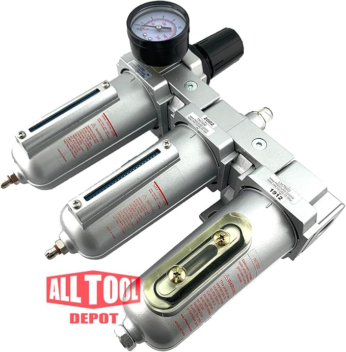 3 STAGE, HEAVY DUTY INDUSTRIAL GRADE FILTER REGULATOR COALESCING DESICCANT DRYER SYSTEM FOR COMPRESSED AIR LINE, METAL BOWLS, GREAT FOR PAINT SPRAY AND PLASMA CUTTER W/ELEMENTS(3/4"NPT, MANUAL DRAIN)