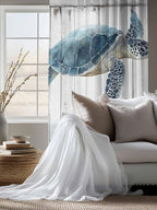 Sheer Curtains 72 Inches Long, Sea Turtle Teal Blue Semi Sheer Curtains Light Filtering Window Treatment, Summer Coastal Ocean Wood Grain Privacy Voile Drapes for Living Room Bedroom 52x72 Inch