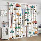Construction Window Curtains, Kids Cartoon Construction Machines Building Hand Drawn Doodle Rod Pocket Decorative Windows Curtain for Children Teens Room Decor 42x45in (30% Blackout)
