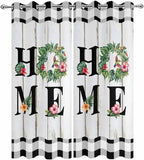 Summer Outdoor Curtains for Patio Leaves Garland Plumeria Wood Buffalo Plaid Waterproof Outside Curtains with Grommet Top Weatherproof Curtain for Cabana Pergola Gazebo, 2 Pack, 54" W x 108" L