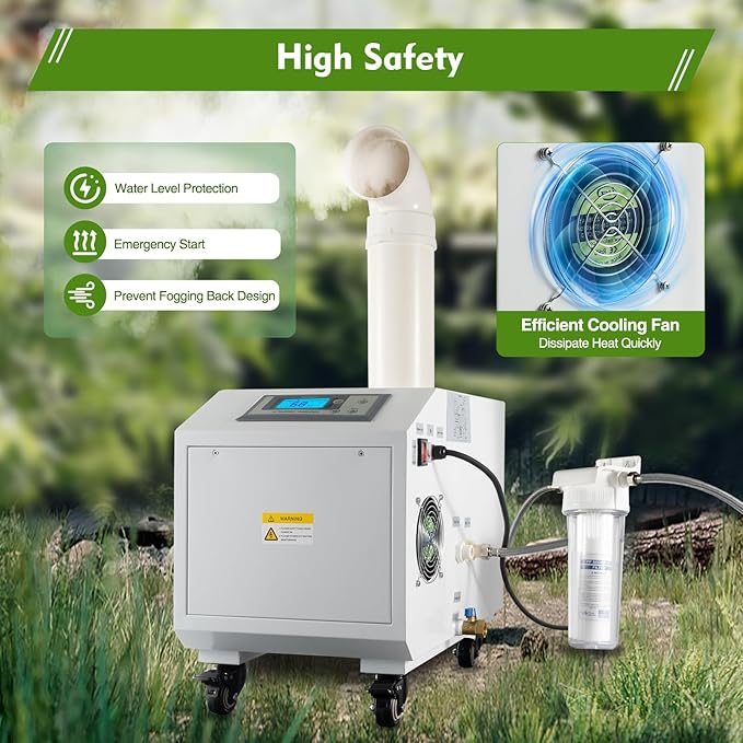 Agricultural Ultrasonic Humidifier, 110V 300W Agricultural Humidifier with 10 Atomizing Discs & 160m³/H Air Flow, Cool Mist Machine with Humidity Sensor and Water Filter for Warehouse Greenhouse
