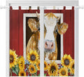 Cows Sunflowers Bedroom Curtains 72 Inch Length, Window Curtains Tab Top, Spring Floral Bees Farmhouse Barn Light Filtering Window Treatments Drapes 52"x72" 2 Panel