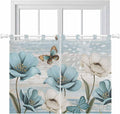 Spring Floral Bedroom Curtains 63 Inch Length, Window Curtains Tab Top, Vintage Tulips Flower Butterfly Retro Wood Blue Light Filtering Window Treatments Drapes 42"x63" 2 Panel