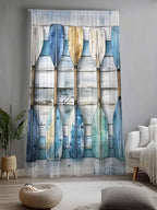 Sheer Curtains 96 Inches Long, Lake Paddle Striped Semi Sheer Curtains Light Filtering Window Treatment, Watercolor Vintage Wood Grain Privacy Voile Drapes for Living Room Bedroom 52x96 Inch