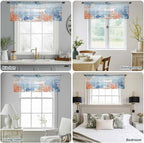 Ocean Corals Sheer Valance Curtains, Summer Beach Coral Sea Stars Blue Wood Grain Light Filtering Kitchen Valances Rod Pocket Voile Curtain Window Treatment for Bedroom/Living Room/Basement 42Wx12L