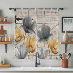 Spring Tulips Flower Bedroom Curtains 72 Inch Length, Window Curtains Tab Top, Vintage Floral Barn Doors Rustic Beige Light Filtering Window Treatments Drapes 52"x72" 2 Panel