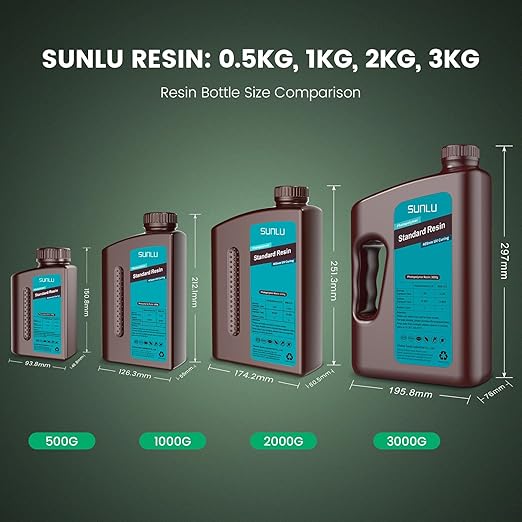 SUNLU 3D Printer Resin 3kg, Fast Curing Standard 3D Resin for LCD DLP SLA Resin 3D Printers, 395 to 405nm UV Curing 3D Printing Liquid Photopolymer Resin, Low Shrinkage, High Precision, 3000g, Clear