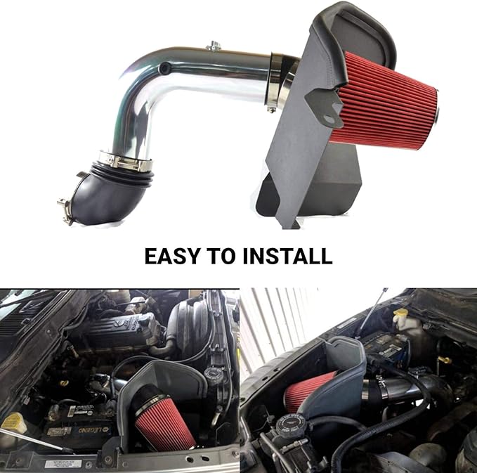 4 Inch Intake Pipe Perfit Formance Cold Air Intake Induction Kit with Filter 2003 2004 2005 2006 2007 Fit for Dodge Ram 2500 3500 5.9L L6 Turbo Diesel (Black Tube & Red Filter)