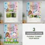 Tie Up Curtains,Happy Easter Rabbit Butt Egg on Daisy Leaf Adjustable Rod Pocket Window Shade Curtain Drape Bufferfly on Wood Barn Tie-Up Valance for Kitchen Bedroom Living Room Windows,42"x45"