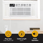 Whirlpool 8,000 BTU Window Air Conditioner with Supplemental Heat, Window Mounted AC Unit with Heater for Apartment, Living Room, Bedroom, Rooms up to 350 Square Feet