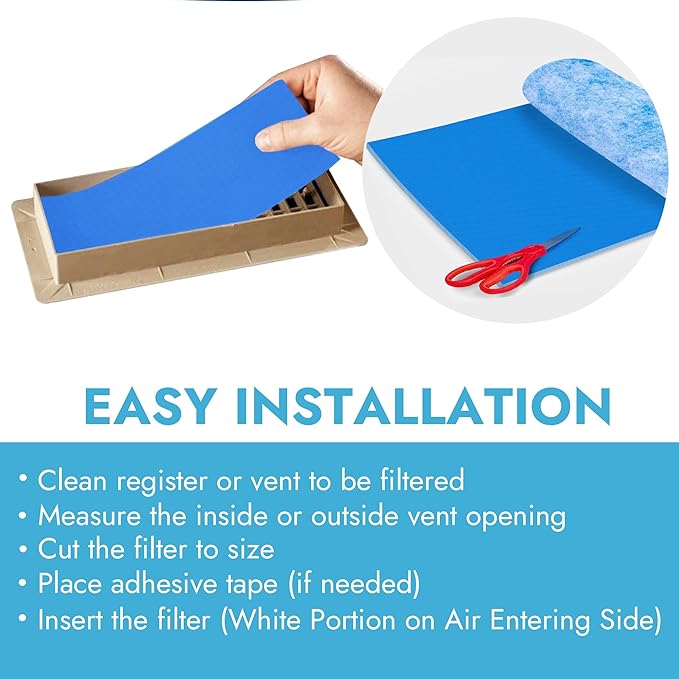 NORTHWEST ENTERPRISES Air Vent Filters - Cut to Size Floor Vent Filters for home - MERV 8 Electrostatic Cut to Fit Air Filter Roll & Adhesive Hook Tape (MERV 8-16" x 90" Triple Filtration)
