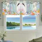 Easter Curtain Valances for Windows, Kitchen Valance Window Treatment, Spring Watercolor Bunny Eggs Wood Grain Teal Blue Light Filtering Block Curtains for Bathroom/Bedroom/Living Room 54'' x 18''
