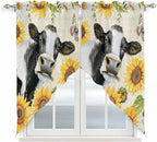 Yellow Sunflowers Swag Valances for Windows, Country Cow Flower Butterfly Farmhouse Cream Rod Pocket Kitchen Curtains Valance, Small Window Curtains Swag for Cafe Living Room, 2 Panels, 28x36 inch