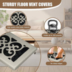 Floor Vents Register Decorative Floor Vent for Home Heavy Duty Walkable Steel Brushed Nickel Color 4x12 Inch Air Heat Vent Grilles Easy Adjust Air Supply Lever