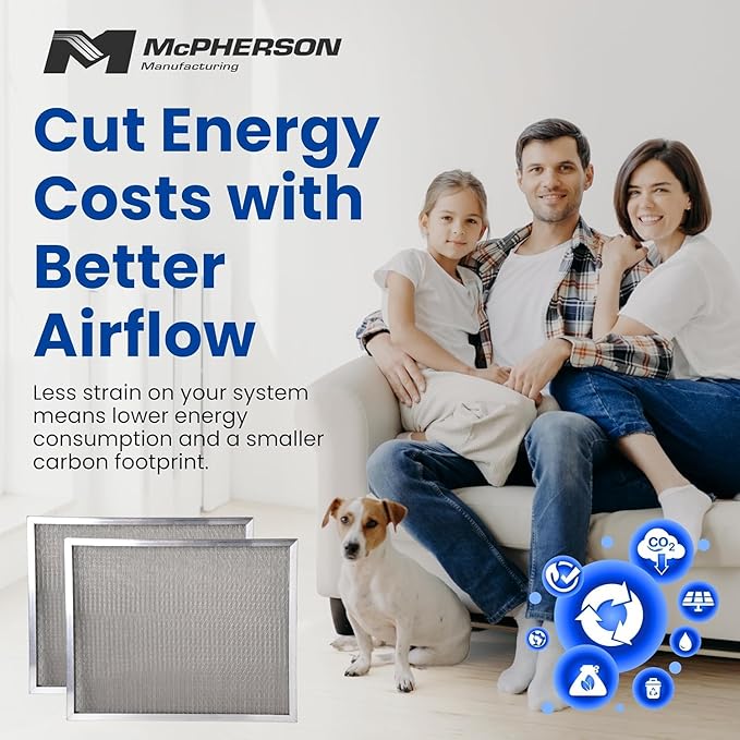 McPherson Reusable Air Filter 24x24x1 | Washable MERV 8 | Made in USA Metal Frame | HVAC AC Furnace | Permanent | Pet Dust Filtration