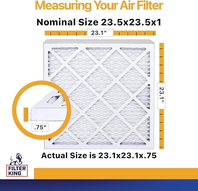 Filter King 23.5x23.5x1 Air Filter | 6-PACK | MERV 13 HVAC Pleated A/C Furnace Filters | MADE IN USA | Actual Size: 23.5 x 23.5 x .75"