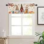 Fall Kitchen Curtain Set, Thanksgiving Gnomes Maple Leaf Pumpkin Beige Window Valance and Tiers 36" Length, Light Filtering Short Curtains Valance for Cafe Bathroom Bedroom 54"x18"
