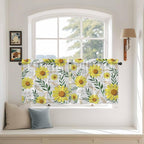 Yellow Daisy Tier Curtains, Farmhouse Country Flower Leaf Plant Wood Grain Light Filtering Kitchen Curtains, 2Pcs Rod Pocket Half Window Treatments Panels for Sink Cafe Cabinet Camper 27.5x36 Inches