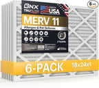 BNX TruFilter 18x24x1 Air Filter MERV 11 (6-Pack) - MADE IN USA - Allergen Defense Electrostatic Pleated Air Conditioner HVAC AC Furnace Filters for Allergies, Dust, Pet, Smoke, Allergy MPR 1200 FPR 7