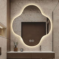 Irregular Bathroom Mirror with LED Light, Wall Mounted Mirror with Demister Pad, 3-Color Dimmable LED Light, for Wall, Living Room, Bedroom, Vanity, Entryway(80cm/31.5in)